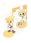  blonde_hair kagamine_len kagamine_rin musical_note open_mouth short_hair tomine_chiho twins vocaloid 
