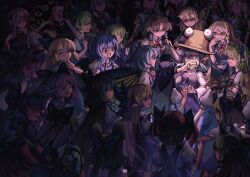  6+girls animal_ears bow butterfly_wings character_request check_character cirno cirno_(cosplay) clownpiece cosplay daiyousei dog_ears eternity_larva gap_(touhou) hair_between_eyes hair_bow hakurei_reimu highres insect_wings izayoi_sakuya kamishirasawa_keine kasodani_kyouko kawashiro_nitori kirisame_marisa kochiya_sanae komano_aunn laughing luna_child moriya_suwako moriya_suwako_(cosplay) mouse_ears multiple_girls nazrin non-web_source open_mouth pointy_ears purple_vest rabbit_ears red_ribbon red_rlc ribbon ringlets ringo_(touhou) rumia seiran_(touhou) smile star_sapphire sunny_milk touhou vest wings wriggle_nightbug yakumo_yukari 