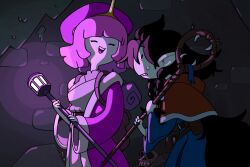  2girls adventure_time blue_robe braid cosplay discount-supervillain dungeon_meshi falin_touden falin_touden_(cosplay) holding holding_staff long_hair marceline_abadeer marcille_donato marcille_donato_(cosplay) multiple_girls princess_bonnibel_bubblegum robe staff standing toon_(style) 