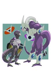  2boys black_frieza black_skin brothers colored_skin cooler_(dragon_ball) dragon_ball dragon_ball_super dragon_ball_z frieza from_side full_body highres male_focus multiple_boys profile purple_skin red_eyes siblings simple_background stktik09060906 