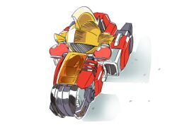  armor crossover garland_(megazone_23) gloves helmet kirby_(series) kirby_air_ride kirby_air_riders megazone_23 motor_vehicle motorcycle no_humans on_motorcycle pauldrons pillar_buster red_gloves shoulder_armor sir_kibble solo 