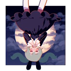 1girl black_dress blush border chromatic_aberration closed_eyes clouds commentary dress english_commentary full_moon green_hair hatsune_miku highres loveit_(vocaloid) moon nail_polish outside_border solo twintails u_u velvetterabby vocaloid white_border 