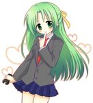  green_eyes green_hair higurashi_no_naku_koro_ni long_hair ribbon school_uniform sonozaki_shion stun_gun taser yandere 