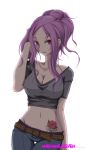  adjusting_hair adult anemone artist_request breasts cleavage curvy eureka_7 eureka_seven eureka_seven_(series) flower lace-trimmed_panties light_smile midriff mound_of_venus panties pink_hair ponytail purple_eyes purple_hair simple_background solo source_request tattoo thigh_gap underwear violet_eyes 