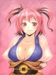  arms_behind arms_behind_back bad_id breasts cleavage erect_nipples hair_bobbles hair_ornament large_breasts onozuka_komachi pink_eyes pink_hair red_eyes redhead short_hair short_twintails smile solo touhou tro twintails 