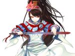  character_request duplicate earrings flower ponytail red_eyes sangokushi_taisen shingo_(artist) shingo_(missing_link) simple_background sword weapon 