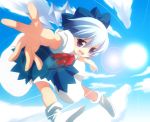  blue_hair cirno cloud clouds flying ribbon ribbons short_hair sky touhou wings ya_(pixiv) 