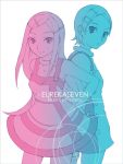  anemone back-to-back back_to_back blue collar eureka eureka_7 eureka_seven eureka_seven_(series) gradient hair_ornament hairclip long_hair monochrome multiple_girls pink short_hair simple_background 