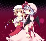  blonde_hair blue_hair flandre_scarlet hat red_eyes remilia_scarlet ribbon ribbons short_hair siblings sisters takase_kanan touhou wings 