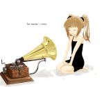  bare_shoulders brown_hair cif closed_eyes dress fine_art_parody his_master&#039;s_voice his_master's_voice idolmaster kneeling parody phonograph solo takatsuki_yayoi twintails 
