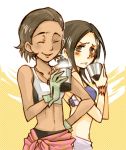  blush brown_hair closed_eyes cup dark_skin eureka_7 eureka_seven eureka_seven_(series) hilda lowres multiple_girls smile talho_yuuki tank_top 