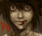  beyond_birthday black_hair blood creepy death_note l male male_only realistic red_eyes sepia smile solo stare you_gonna_get_raped 