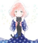  1girl black_cat carrying cat collar gomi_chiri nanami_haruka orange_eyes pink_hair smile star uta_no_prince-sama 