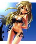  blonde_hair blush breasts brown_eyes cleavage katahira_masashi long_hair side-tie_bikini smile swimsuit 
