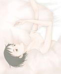  black_hair blood+ brown_eyes dress drest lying mariel_(artist) otonashi_saya short_hair strap_slip 