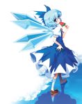  blue_dress blue_hair bow cirno dirty dress food fruit hair_bow hong_(white_spider) ice_cream large_bow popsicle reflection ribbon ribbons shiro_spider short_hair suika_bar touhou walking_on_water water watermelon wings wingstray 