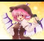  animal_ears hand_on_chest hand_on_own_chest hand_to_chest hat letterboxed microphone mizuga mystia_lorelei pink_hair short_hair solo touhou wings 