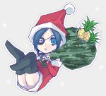  blue_hair boots camouflage christmas chrome_dokuro eyepatch food fruit holiday katekyo_hitman_reborn katekyo_hitman_reborn! lowres pineapple santa santa_costume skull thighhighs 