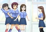  azumanga_daioh bonklers brown_eyes brown_hair kagura kasuga_ayumu long_hair mizuhara_koyomi school_uniform short_hair summer_uniform sweat takino_tomo thigh-highs thighhighs 