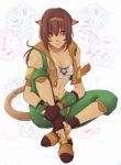  breasts brown_hair final_fantasy final_fantasy_xi long_hair lowres mithra sitting solo tail thief yellow_eyes 