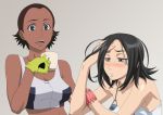  black_hair blue_eyes blush bracelet brown_hair cup dark_skin eureka_7 eureka_seven eureka_seven_(series) gloves green_eyes hilda isse jewelry multiple_girls talho_yuuki tattoo teacup 