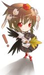  black_hair black_wings chibi geta hat red_eyes sasaki_kouhei shameimaru_aya shirokuro smile tengu-geta tokin_hat touhou wings 