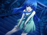  blue_hair dress dutch_angle furude_rika game_cg higurashi_no_naku_koro_ni leaning_forward long_hair stairs 