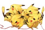  black_eyes cable eating fat mouse no_humans pikachu pokemon pokemon_(creature) realistic simple_background too_many_pikachu toto_mame wire 