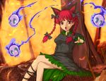  braid cat_ears ghost kaenbyou_rin red_hair redhead ribbon ribbons touhou twin_braids twintails yoshimo 