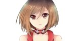  1girl bare_shoulders braid brown_eyes brown_hair choker collarbone eyebrows_visible_through_hair hair_between_eyes highres looking_at_viewer meiko meiko_(vocaloid3) open_mouth portrait shiny shiny_hair short_hair sleeveless solo transparent_background vocaloid yen-mi 