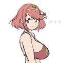  ... 1girl angry bangs bare_shoulders bikini bikini_top bra breasts eyebrows eyebrows_visible_through_hair eyelashes from_side gem hair_ornament headpiece huge_breasts jewelry large_breasts lingerie looking_at_viewer monolith_soft monster_games nintendo pyra_(xenoblade) red_eyes ryan_m short_hair simple_background sketch solo swept_bangs swimsuit tiara tsundere underwear white_background xenoblade_(series) xenoblade_2 xenoblade_chronicles_2 