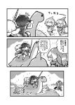 5girls anchor_hair_ornament anchor_symbol anteater_ears anteater_tail beach_chair blowhole blue_whale_(kemono_friends) blush boots bow bowtie center_frills chinese_white_dolphin_(kemono_friends) choker clenched_hands comic common_bottlenose_dolphin_(kemono_friends) dolphin_tail dress embarrassed eyebrows_visible_through_hair frilled_dress frills fur_collar glasses greyscale hair_bow hair_ornament highres kemono_friends kemono_friends_pavilion kotobuki_(tiny_life) monochrome multiple_girls narwhal_(kemono_friends) narwhal_tail neckerchief playground_equipment_(kemono_friends_pavilion) pleated_dress polearm pose puffy_short_sleeves puffy_sleeves sailor_collar sailor_dress short_hair short_hair_with_long_locks short_sleeves silky_anteater_(kemono_friends) spear sweater sweater_dress swimming tail thigh-highs thigh_boots translation_request weapon whale_tail_(animal_tail)