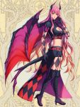  1girl bangs breasts character_request cleavage cleavage_cutout clutch2130 dairoku_youhei eyebrows_visible_through_hair full_body horns large_breasts long_hair looking_at_viewer official_art pink_hair red_eyes solo standing wings 