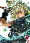  1boy armor blonde_hair blue_eyes buster_sword cloud_strife clouds dzoho final_fantasy final_fantasy_vii fingerless_gloves gloves huge_weapon jewelry male_focus parted_lips short_hair shoulder_armor shoulder_pads solo spiky_hair square_enix sword weapon 