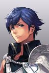  1boy blue_eyes blue_hair cape fire_emblem fire_emblem:_kakusei hankuri krom long_hair male_focus nintendo short_hair shoulder_armor simple_background solo 