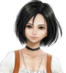  1girl black_hair breasts brown_eyes choker cleavage closed_mouth commentary_request final_fantasy final_fantasy_ix garnet_til_alexandros_xvii jewelry looking_at_viewer necklace ogamiya_jin short_hair simple_background smile solo white_background 