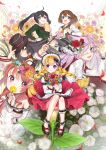  6+girls :d ;) absurdres ahoge amatou_cacao animal animal_ears ankle_cuffs apron bag bare_shoulders bell black_hair blonde_hair blue_eyes blush book bouquet bow braid brown_hair cape cat cat_ears cherry_blossoms closed_mouth commentary_request covering_mouth dress eyepatch floating_hair floral_background flower flower_wreath from_above hair_bell hair_bow hair_flower hair_ornament hairclip hand_in_hair hand_on_headwear hand_up hat head_wreath highres holding holding_book holding_bouquet holding_branch holding_flower jewelry lavender_hair long_hair long_sleeves looking_at_viewer medical_eyepatch multiple_girls necklace on_flower one_eye_closed open_mouth original outstretched_arm petals pigeon-toed pink_eyes red_eyes red_flower red_rose red_skirt rose school_uniform serafuku shoe_bow shoes short_hair shoulder_bag side_braid sitting skirt skull_hair_ornament smile tassel twin_braids twintails very_long_hair violet_eyes white_cat white_dress 
