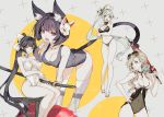  4girls :o ahoge animal_ears azur_lane bare_legs bent_over bikini black_bikini black_hair blonde_hair blue_eyes blue_swimsuit bow breast_hold breasts brown_eyes casual_one-piece_swimsuit cat_ears cat_tail choker cleavage covered_navel criss-cross_halter earrings eyebrows_visible_through_hair eyewear_on_head fang flip-flops flower front-tie_bikini front-tie_top hair_bow hair_flower hair_ornament hair_over_shoulder halterneck heart heart-shaped_pupils heart_ahoge highres hood_(azur_lane) jewelry katana large_breasts long_hair low_ponytail mask mask_on_head multiple_girls navel navel_cutout old_school_swimsuit one-piece_swimsuit ponytail portland_(azur_lane) red_eyes saimon_ma sandals school_swimsuit side_ponytail silver_hair sitting sunglasses swimsuit sword symbol-shaped_pupils tail takao_(azur_lane) takao_(beach_rhapsody)_(azur_lane) thigh-highs very_long_hair weapon white_legwear white_swimsuit yamashiro_(azur_lane) 