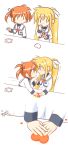  2girls 3koma blonde_hair blush cat comic couple eye_contact fate_testarossa hand_holding heart kerorokjy kiss long_hair looking_at_another lyrical_nanoha mahou_shoujo_lyrical_nanoha multiple_girls orange_hair red_eyes replay school_uniform short_hair short_twintails takamachi_nanoha twintails uniform violet_eyes yuri 