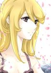  1girl blonde_hair collarbone eyebrows_visible_through_hair hair_between_eyes long_hair mori_yuki petals pink_eyes portrait sketch solo uchuu_senkan_yamato uchuu_senkan_yamato_2199 white_background yokon2199 