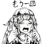  1girl arms_up bandage_on_face blazer blush crying greyscale hands hatsune_miku highres jacket monochrome open_mouth pompmaker1 rolling_girl_(vocaloid) sad tears traditional_media twintails upper_body 