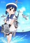  2girls aircraft aircraft_request airplane black_hair blue_sailor_collar blue_sky brown_eyes clouds day dress fairy_(kantai_collection) full_body harukaze_unipo hat hiburi_(kantai_collection) kantai_collection low_ponytail multiple_girls outdoors ponytail sailor_collar sailor_dress sailor_hat shoes short_hair short_sleeves sky socks solo_focus uwabaki white_dress white_headwear white_legwear 