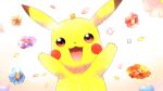  1other creatures_(company) flower game_freak gen_1_pokemon happy mouse nintendo no_humans open_mouth petals pikachu pokemon pokemon_(creature) pokemon_rgby suzumi_konbu 