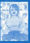  2boys 3girls :d absurdres ai-chan_(tawawa) amazake_(drink) blue_theme blush breasts comic cup drooling drunk flying_sweatdrops getsuyoubi_no_tawawa highres himura_kiseki japanese_clothes jitome-chan_(tawawa) large_breasts maegami-chan_(tawawa) miko monochrome multiple_boys multiple_girls navel o_o open_mouth panicking partially_translated ponytail pov pov_hands ringed_eyes saliva sarashi scan silent_comic smile sweat translation_request undressing veins wrist_grab you_gonna_get_raped 