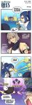  +_+ 4koma akatsuki_(azur_lane) azur_lane bird blue_hair bow comic hat highres kuon_(utawareru_mono) light_brown_hair long_hair ponytail short_hair toucailao utawareru_mono utawareru_mono:_itsuwari_no_kamen weapon weibo_logo weibo_username z23_(azur_lane) 