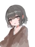  1girl :d bangs blush brown_kimono character_request collarbone dokomon eyebrows_visible_through_hair grey_eyes grey_hair hair_between_eyes head_tilt highres japanese_clothes kimono looking_at_viewer open_mouth sekiro:_shadows_die_twice simple_background sketch smile solo upper_body white_background 