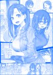  /\/\/\ 2girls :d ? ^_^ alternate_hairstyle asymmetrical_bangs bangs blue_theme blush braid breasts closed_eyes commentary_request drink drinking_straw drunk eyebrows_visible_through_hair flying_sweatdrops getsuyoubi_no_tawawa glasses hair_ornament hairclip himura_kiseki kakyou-san_(tawawa) kouhai-chan_(tawawa) large_breasts medium_hair mole mole_under_eye monochrome multiple_girls one_side_up open_mouth ribbed_sweater short_shorts shorts single_sidelock smile sweatdrop sweater thought_bubble turtleneck turtleneck_sweater twin_braids 