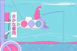  ambiguous_gender bubble cat commentary_request fish fishing fishing_line fishing_rod hood hood_down hooded_jacket jacket limited_palette long_sleeves original pants pink_hair profile purple_pants short_hair sign sitting solo traffic_light translation_request twitter_username underwater white_cat yonoko_k 