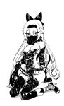  1girl blush bow breasts commentary_request elbow_gloves girls_frontline gitoshinp gloves hair_bow high_heels highres loincloth loincloth_lift long_hair looking_at_viewer monochrome sitting small_breasts solo thigh-highs tokarev_(girls_frontline) veil wariza white_background 