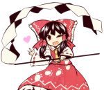  1girl black_hair commentary_request detached_sleeves dress gohei hair_ornament hair_ribbon hakurei_reimu heart kuresento one_eye_closed open_mouth paw_print_pattern red_dress red_ribbon ribbon touhou 
